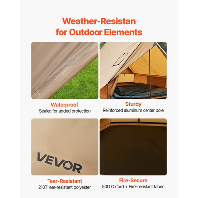 Σκηνή κάμπινγκ VEVOR, Σκηνή καμπίνας 2 ατόμων με γρύλο κουζίνας και στύλους, Αδιάβροχες χειμερινές σκηνές, στέγαστρα με πυρίμαχο υπόστρωμα εδάφους, Φορητές σκηνές 4 εποχών για πεζοπορία, ψάρεμα, κυνήγι, σακίδιο πλάτης