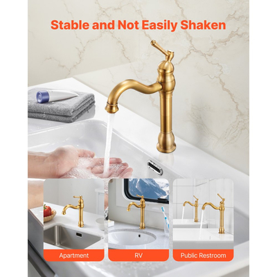 Βρύση νεροχύτη VEVOR μονής λαβής, βρύση κουζίνας μονής λαβής από συμπαγή ορείχαλκο, βρύσες κουζίνας 1 ή 3 οπών με αποστράγγιση με κουμπί, κατάλληλες για μπάνιο, τροχόσπιτο, μπαρ, δημόσιες τουαλέτες, σχεδιασμός κατά της αντίστροφης ροής