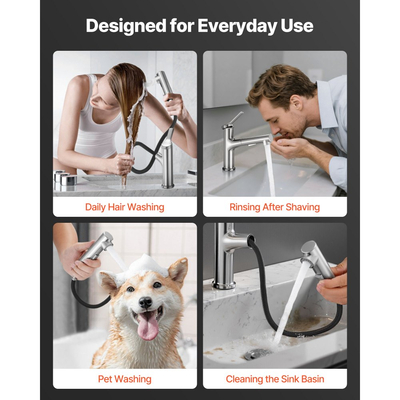 Βρύση νεροχύτη VEVOR μονής λαβής, βρύση μονής λαβής με τράβηγμα 1 ή 3 οπών, βρύσες νεροχύτη από βουρτσισμένο ανοξείδωτο ατσάλι με διακόπτη με μπουτόν, κατάλληλες για μπάνιο, τροχόσπιτο, δημόσιες τουαλέτες, χωρίς μόλυβδο