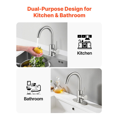 Βρύση νεροχύτη VEVOR μονής λαβής, Βρύση μπάνιου μονής λαβής από βουρτσισμένο νικέλιο, Βρύσες νερού κουζίνας με αεριστήρα κατά των πιτσιλιών, Κατάλληλο για μπάνιο, τροχόσπιτο, νεροχύτη μπαρ, δημόσια τουαλέτα, στόμιο υψηλού τόξου