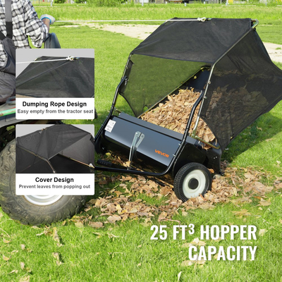 Σκούπα γκαζόν VEVOR Tow Back Lawn, Σκούπα γκαζόν 111,7 cm με τράβηγμα, Συλλέκτης φύλλων και χόρτου μεγάλης χωρητικότητας 25 κυβικών ποδιών, Σούπα κήπου βαρέως τύπου με ρυθμιζόμενο ύψος σάρωσης για αυλή, γκαζόν, αγρόκτημα