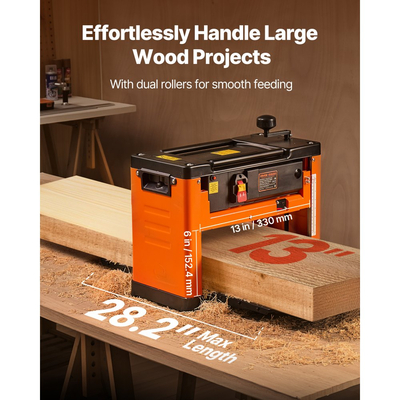 Πλάνη πάχους VEVOR, τριών λεπίδων, πλάτους 330 mm, Ισχυρός κινητήρας 2000W 23500 σ.α.λ., διπλοί κύλινδροι, προστασία από υπερφόρτωση, ξυλουργική μονής ταχύτητας, για σκληρό μαλακό ξύλο