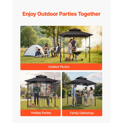 Κιόσκι VEVOR Grill, Ενισχυμένο Κιόσκι Εξωτερικού Χώρου BBQ 2,43 x 1,5 μ. με Διπλής Επίπεδης Στέγη, Στέγαστρο Ψησταριάς από Ατσάλι με Ηλεκτροστατική Βαφή με 2 Πλαϊνά Ράφια & 8 Γάντζους, Στέγαστρο Ψησταριάς για Αυλή και Κήπο