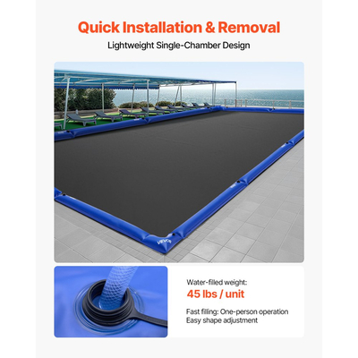 Σετ σακουλών νερού για κάλυμμα πισίνας VEVOR, 6 συσκευασίες σακουλών νερού για κάλυμμα πισίνας μονού θαλάμου 2400 mm & 4 γωνιακοί σωλήνες, βάρη σακούλας PVC πάχους 0,4 mm με βαλβίδα στεγανότητας, για χειμερινά καλύμματα πισίνας εσωτερικού χώρου
