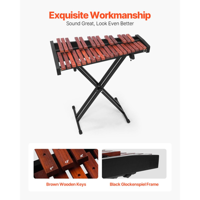 Ξυλόφωνο VEVOR Glockenspiel, 32 Νότες, Ξύλινο Επαγγελματικό Κρουστό Όργανο Ξυλόφωνου, με Βάση Ρυθμιζόμενου Ύψους, 4 Σφυριά, Τσάντα Μεταφοράς, Κιτ Μουσικών Οργάνων για Αρχάριους για Ενήλικες και Παιδιά