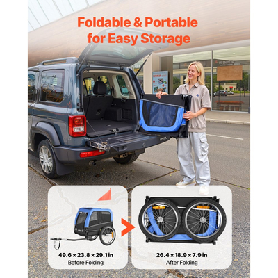 Τρέιλερ ποδηλάτου για σκύλους VEVOR, Υποστηρίζει έως 30 κιλά, Μεταφορά ποδηλάτων για μικρά και μεσαία σκυλιά, Εύκολο πτυσσόμενο πλαίσιο με τροχό γρήγορης απελευθέρωσης, Ζεύκτης ποδηλάτου γενικής χρήσης, Ανακλαστήρας, Σημαία, Εσωτερικό λουρί