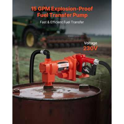 Αντλία μεταφοράς καυσίμου VEVOR 230V, 15 GPM 57 L/min, ηλεκτρική αντλία μεταφοράς λαδιού AC, με ακροφύσιο καυσίμου αυτόματης απενεργοποίησης και εύκαμπτο σωλήνα εκκένωσης, κιτ υψηλής ροής για βενζίνη, ντίζελ, κηροζίνη, βιοντίζελ, μείγματα αιθανόλης