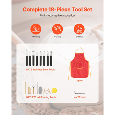 Τροχός κεραμικής VEVOR, μηχανή σχηματισμού κεραμικών τροχών 28 cm, ρυθμιζόμενο πεντάλ ποδιού με ταχύτητα 60-300 σ.α.λ., ρυθμιζόμενο πόδι ανύψωσης, αποσπώμενη λεκάνη, πλήρες κιτ αξεσουάρ εργαλείων για εργασία, χειροτεχνία, λευκό