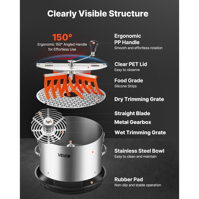 Χειροκίνητο ψαλίδι φύλλων VEVOR, ψαλίδι μπουμπουκιών Reaper Bowl 370 mm με λεπίδες από ανοξείδωτο ατσάλι, οπτική κοπή, μηχανή κοπής υγρής και ξηρής υδροπονίας με δίσκο, περιστρεφόμενη περιστροφή για μπουμπούκια φυτών και λουλούδια