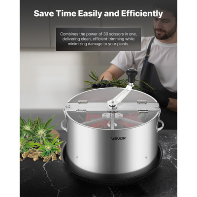 Χειροκίνητο ψαλίδι φύλλων VEVOR, ψαλίδι μπουμπουκιών Reaper Bowl 370 mm με λεπίδες από ανοξείδωτο ατσάλι, οπτική κοπή, μηχανή κοπής υγρής και ξηρής υδροπονίας με δίσκο, περιστρεφόμενη περιστροφή για μπουμπούκια φυτών και λουλούδια