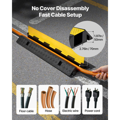 Ράμπα προστασίας καλωδίων VEVOR, χωρητικότητα 9.979 kg/άξονα, κάλυμμα εύκαμπτου σωλήνα από καουτσούκ βαρέως τύπου 1 καναλιού, κανάλι 70 x 50 mm, σαμαράκι ταχύτητας κυκλοφορίας με άνοιγμα στο πάνω μέρος, για εσωτερική και εξωτερική χρήση, 1 τεμάχιο