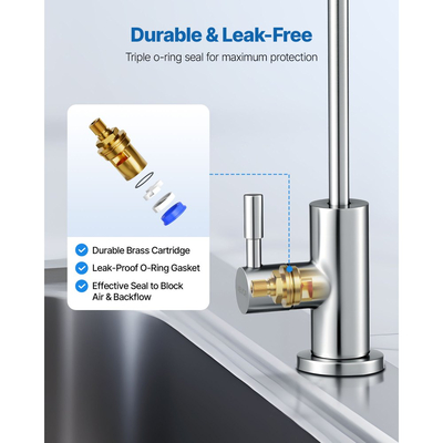 Βρύση από ανοξείδωτο ατσάλι VEVOR, Βρύσες πόσιμου νερού χωρίς μόλυβδο, Βρύση αντίστροφης όσμωσης με βαλβίδα από συμπαγές ορείχαλκο, Βρύσες φιλτραρισμένου νερού υψηλής αψίδας για νεροχύτη κουζίνας, πάγκο μπαρ, καφετέρια, βουρτσισμένο νικέλιο