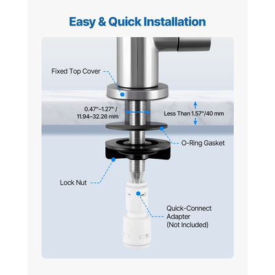 Βρύση από ανοξείδωτο ατσάλι VEVOR, Βρύσες πόσιμου νερού χωρίς μόλυβδο, Βρύση αντίστροφης όσμωσης με βαλβίδα από συμπαγές ορείχαλκο, Βρύσες φιλτραρισμένου νερού υψηλής αψίδας για νεροχύτη κουζίνας, πάγκο μπαρ, καφετέρια, βουρτσισμένο νικέλιο