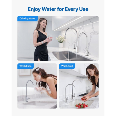 Βρύση από ανοξείδωτο ατσάλι VEVOR, Βρύσες πόσιμου νερού χωρίς μόλυβδο, Βρύση αντίστροφης όσμωσης με βαλβίδα από συμπαγές ορείχαλκο, Βρύσες φιλτραρισμένου νερού υψηλής αψίδας για νεροχύτη κουζίνας, πάγκο μπαρ, καφετέρια, βουρτσισμένο νικέλιο