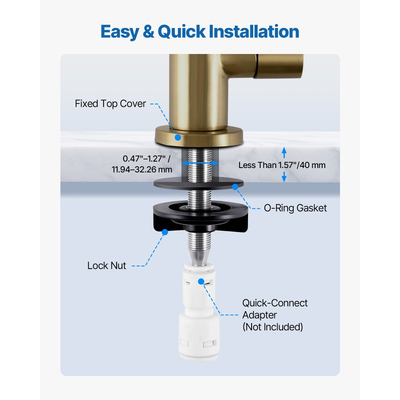 Βρύση από ανοξείδωτο ατσάλι VEVOR, βρύση καθαρισμού νερού χωρίς μόλυβδο, βρύσες φιλτραρίσματος νερού με βαλβίδα από συμπαγές ορείχαλκο, βρύσες νερού RO αντισκωριακές και ανθεκτικές για κουζίνα, πάγκο μπαρ, καφετέρια, βουρτσισμένο χρυσό