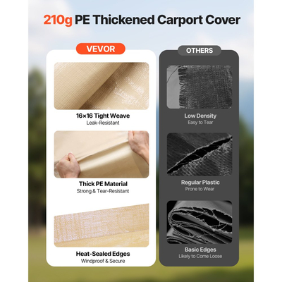 Ανταλλακτικό στέγαστρο VEVOR, μουσαμάς οροφής σκηνής γκαράζ 3 x 6 m με πλευρικά τοιχώματα, ανθεκτικός στην υπεριώδη ακτινοβολία και αδιάβροχος, βαρέως τύπου μουσαμάς στεγάστρου αυτοκινήτου με σφαιρικά καροτσάκια, μπεζ, δεν περιλαμβάνεται πλαίσιο