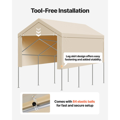 Ανταλλακτικό στέγαστρο VEVOR, μουσαμάς οροφής σκηνής γκαράζ 3 x 6 m με πλευρικά τοιχώματα, ανθεκτικός στην υπεριώδη ακτινοβολία και αδιάβροχος, βαρέως τύπου μουσαμάς στεγάστρου αυτοκινήτου με σφαιρικά καροτσάκια, μπεζ, δεν περιλαμβάνεται πλαίσιο