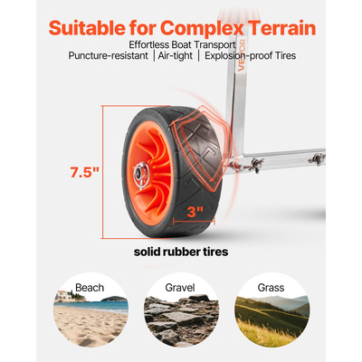 Καρότσι καγιάκ VEVOR, Χωρητικότητα φορτίου 113,4 kg, Τροχήλατο καρότσι κανό με συμπαγή ελαστικά 19,1 cm και βάση στήριξης, Συναρμολογείται και αποσυναρμολογείται σε δευτερόλεπτα, Τροχήλατο καρότσι σανίδας για καγιάκ, κανό, σανίδες κωπηλασίας