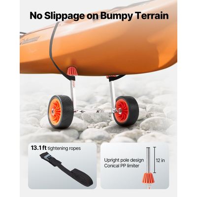 Καρότσι καγιάκ VEVOR, Χωρητικότητα φορτίου 113,4 kg, Τροχήλατο καρότσι κανό με συμπαγή ελαστικά 19,1 cm και βάση στήριξης, Συναρμολογείται και αποσυναρμολογείται σε δευτερόλεπτα, Τροχήλατο καρότσι σανίδας για καγιάκ, κανό, σανίδες κωπηλασίας