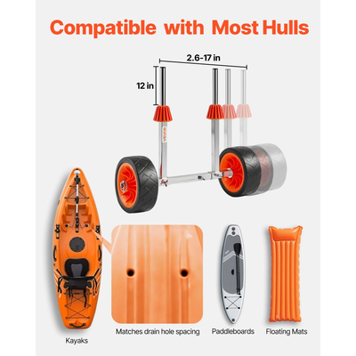 Καρότσι καγιάκ VEVOR, Χωρητικότητα φορτίου 113,4 kg, Τροχήλατο καρότσι κανό με συμπαγή ελαστικά 19,1 cm και βάση στήριξης, Συναρμολογείται και αποσυναρμολογείται σε δευτερόλεπτα, Τροχήλατο καρότσι σανίδας για καγιάκ, κανό, σανίδες κωπηλασίας