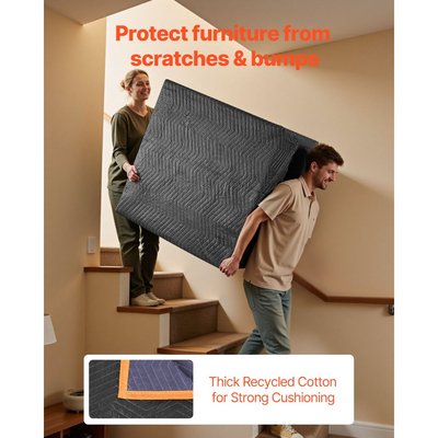 Κουβέρτες Μετακόμισης VEVOR 6 τεμάχια, 2032 x 1829 mm (15,9 kg/dz) Μεγάλες Κουβέρτες Συσκευασίας με Γέμισμα από Βαμβάκι, Βαρέως Τύπου Κουβέρτα Μετακόμισης από Μη Υφαντό Ύφασμα για Αποστολή, Τύλιγμα, Προστασία Επίπλων