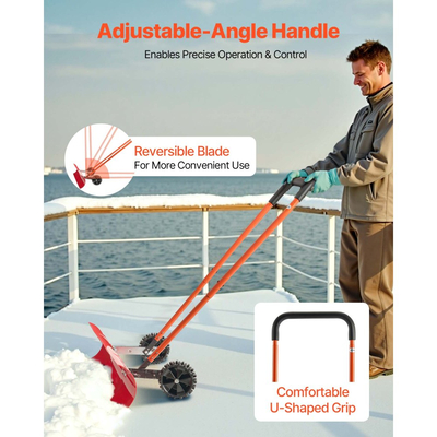 Φτυάρι εκχιονισμού VEVOR με ρόδες, Φτυάρι εκχιονισμού με ρόδες 96 cm με αμφίδρομη γωνιακή λεπίδα και ρυθμιζόμενη λαβή 90°, Ανθεκτικά πλαστικά χειμερινά φτυάρια, Φορητό εργαλείο απομάκρυνσης χιονιού για δρόμο