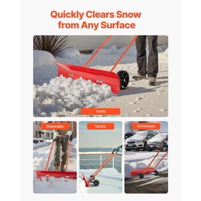 Φτυάρι εκχιονισμού VEVOR με ρόδες, Φτυάρι εκχιονισμού με ρόδες 96 cm με αμφίδρομη γωνιακή λεπίδα και ρυθμιζόμενη λαβή 90°, Ανθεκτικά πλαστικά χειμερινά φτυάρια, Φορητό εργαλείο απομάκρυνσης χιονιού για δρόμο
