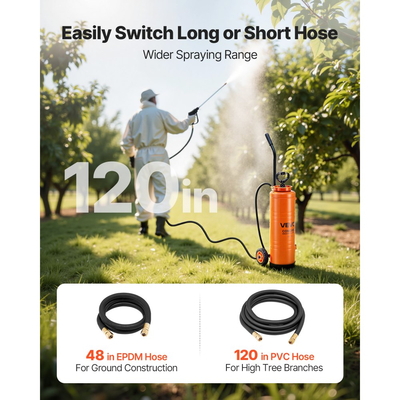 Βιομηχανικός ψεκαστήρας σκυροδέματος VEVOR με τροχήλατο καρότσι, ψεκαστήρας από ανοξείδωτο χάλυβα 19 λίτρων, ψεκαστήρες βαρέως τύπου με αντλία Tri-Poxy, ράβδος 52 cm, σωλήνες 1,2 m και 3 m, 2 ορειχάλκινα ακροφύσια για κατασκευές, γκαζόν και κήπο