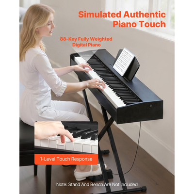 Ψηφιακό πιάνο VEVOR με βάρη, 88 πλήκτρα με πλήρη βάρη, διπλό πληκτρολόγιο και ηχεία ηλεκτρικού πιάνου, με πεντάλ Sustain, λειτουργία εγγραφής, 238 τόνοι, ασύρματη σύνδεση, για αρχάριους, χωρίς βάση