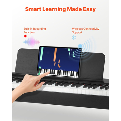 Ψηφιακό πιάνο VEVOR με βάρη, 88 πλήκτρα με πλήρη βάρη, ηλεκτρικό πληκτρολόγιο πιάνου με βάση επίπλωσης, τροφοδοτικό, τριπλό πεντάλ, λειτουργία εγγραφής, 280 τόνοι, ασύρματη σύνδεση, για αρχάριους, μαύρο