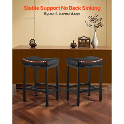 Σετ 2 σκαμπό μπαρ VEVOR, σκαμπό μπαρ ύψους πάγκου από δέρμα PU, σκαμπό μπαρ 62cm με σέλα και μεταλλικά πόδια, καρέκλα μπαρ εύκολης συναρμολόγησης χωρίς πλάτη, σκαμπό μπαρ σε σχήμα νησίδας για κουζίνα, τραπεζαρία, καφέ, μαύρο