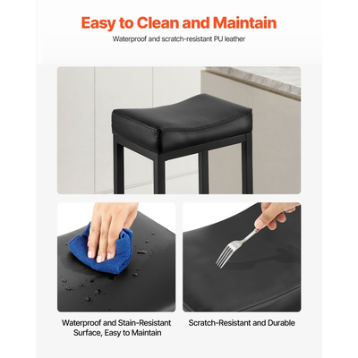 Σετ 2 σκαμπό μπαρ VEVOR, σκαμπό μπαρ ύψους πάγκου από δέρμα PU, σκαμπό μπαρ 62cm με σέλα και μεταλλικά πόδια, καρέκλα μπαρ εύκολης συναρμολόγησης χωρίς πλάτη, σκαμπό μπαρ σε σχήμα νησίδας για κουζίνα, τραπεζαρία, καφέ, μαύρο