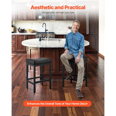 Σετ 2 σκαμπό μπαρ VEVOR, σκαμπό μπαρ ύψους πάγκου από δέρμα PU, σκαμπό μπαρ 62cm με σέλα και μεταλλικά πόδια, καρέκλα μπαρ εύκολης συναρμολόγησης χωρίς πλάτη, σκαμπό μπαρ σε σχήμα νησίδας για κουζίνα, τραπεζαρία, καφέ, μαύρο