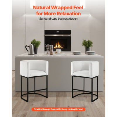 Σετ 3 σκαμπό μπαρ VEVOR, σκαμπό ύψους πάγκου 63cm, σκαμπό μπαρ πάγκου με πλάτη, μπράτσο, μεταλλικό σκελετό και υποπόδιο, καρέκλα μπαρ Accent από ύφασμα, σκαμπό μπαρ νησίδας για κουζίνα, τραπεζαρία, λευκό