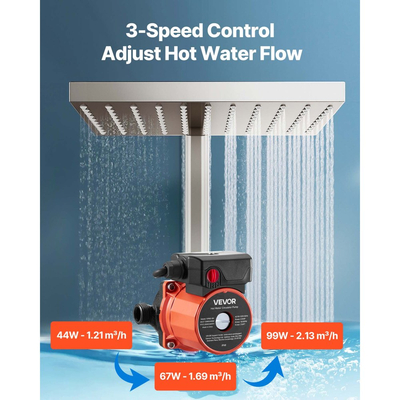 Αντλία ανακυκλοφορίας ζεστού νερού VEVOR, 38 LPM, Σύστημα κυκλοφορητή άμεσης κυκλοφορίας, Έλεγχος 3 ταχυτήτων, 100W, AC 220-240V, Προσαρμογέας G3/4 σε G1/2 σε, Κεφαλή από χυτοσίδηρο, για σύστημα θερμοσίφωνα