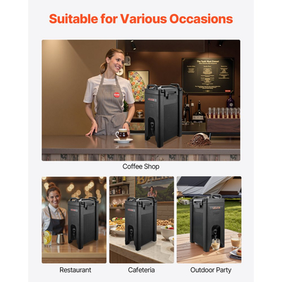 Μονωμένος Διανομέας Ποτών VEVOR, Σερβιτόρος Ζεστών και Κρύων Ροφημάτων 5 Gal/19L με Κρουνό & Λαβή, Θερμικός Διανομέας Ποτών Ψυγείο Ποιότητας Τροφίμων για Τσάι, Καφέ, Νερό σε Καφετέριες & Εστιατόρια, Συσκευασία των 2, Μαύρο
