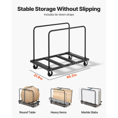 Τροχήλατο καρότσι γυψοσανίδας VEVOR, χωρητικότητα φορτίου 816 kg, καρότσι φορτηγού από χάλυβα με περιστρεφόμενους τροχούς 12,5 mm, ξύλινο καρότσι γυψοσανίδας με ιμάντα πρόσδεσης και 2 πλευρικά κιγκλιδώματα για εργοστάσιο, αποθήκη, γκαράζ, μαύρο