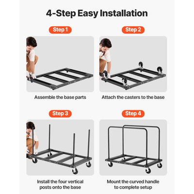 Τροχήλατο καρότσι γυψοσανίδας VEVOR, χωρητικότητα φορτίου 816 kg, καρότσι φορτηγού από χάλυβα με περιστρεφόμενους τροχούς 12,5 mm, ξύλινο καρότσι γυψοσανίδας με ιμάντα πρόσδεσης και 2 πλευρικά κιγκλιδώματα για εργοστάσιο, αποθήκη, γκαράζ, μαύρο