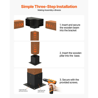 Κιτ πέργκολας VEVOR, στηρίγματα πέργκολας 4x4 ιντσών για ξύλινες δοκούς 92 x 92 mm σε πραγματικές διαστάσεις, στηρίγματα κιόσκι 3 κατευθύνσεων (4 τεμάχια) και 4 κατευθύνσεων (2 τεμάχια) με βάσεις 6 στύλων, για εξωτερικές πέργκολες, κιόσκια, υπόστεγα