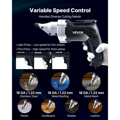 Ηλεκτρικό ψαλίδι μετάλλων VEVOR, κόφτης λαμαρίνας με καλώδιο 4,0 Amp με περιστρεφόμενη κεφαλή 360 μοιρών, μεταβλητή ταχύτητα, συνεχής κοπή, καθαρή κοπή για γαλβανισμένο χάλυβα 1,22 mm, ανοξείδωτο χάλυβα 1 mm, 2500 SPM