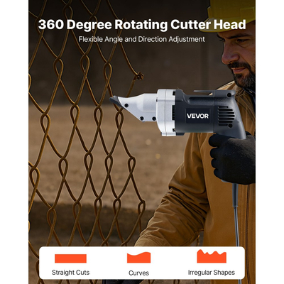 Ηλεκτρικό ψαλίδι μετάλλων VEVOR, κόφτης λαμαρίνας με καλώδιο 4,0 Amp με περιστρεφόμενη κεφαλή 360 μοιρών, μεταβλητή ταχύτητα, συνεχής κοπή, καθαρή κοπή για γαλβανισμένο χάλυβα 1,22 mm, ανοξείδωτο χάλυβα 1 mm, 2500 SPM