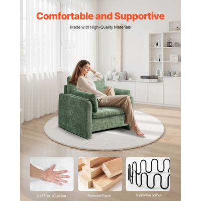 Πολυθρόνα VEVOR Green Accent, Μοντέρνα Πολυθρόνα με Ταπετσαρία και Μπράτσα, Πολυθρόνες από Υφασμάτινο με Χοντρό Μαξιλάρι και Αψιδωτή Πλάτη, Μονή Υφασμάτινη Πολυθρόνα για Σαλόνι, Υπνοδωμάτιο, Γραφείο, Γραφείο