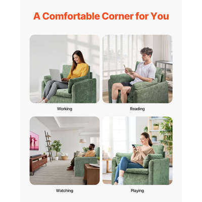 Πολυθρόνα VEVOR Green Accent, Μοντέρνα Πολυθρόνα με Ταπετσαρία και Μπράτσα, Πολυθρόνες από Υφασμάτινο με Χοντρό Μαξιλάρι και Αψιδωτή Πλάτη, Μονή Υφασμάτινη Πολυθρόνα για Σαλόνι, Υπνοδωμάτιο, Γραφείο, Γραφείο