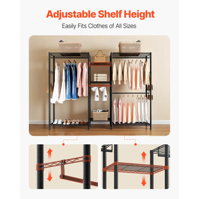 Ράφι ρούχων VEVOR, Ντουλάπα βαρέως τύπου, Ράφι ρούχων 7 ρυθμιζόμενων επιπέδων με ατσάλινο σκελετό, Ράφι ρούχων χωρητικότητας 385,5 kg με 4 κρεμάστρες για υπνοδωμάτιο, κατάστημα ρούχων, διάδρομο