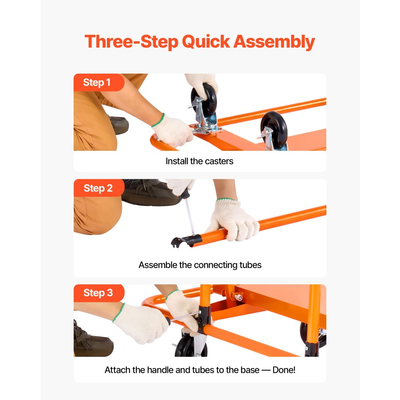 Καρότσι γυψοσανίδας VEVOR, Χωρητικότητα φορτίου 816 kg, Καρότσι από ατσάλι με 4 περιστρεφόμενους τροχούς, Ανθεκτική και μακράς διαρκείας, Καρότσι φορτηγού με ιμάντα πρόσδεσης για κόντρα πλακέ, γυψοσανίδα, γυαλί, πορτοκαλί