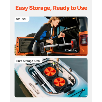 Καρότσι καγιάκ VEVOR, Χωρητικότητα φορτίου 104 kg, Τροχήλατο καρότσι κανό με ελαστικά 25,4 cm από συμπαγές PU και βάση στήριξης, Συναρμολογείται και αποσυναρμολογείται σε δευτερόλεπτα, Τροχήλατο καρότσι σανίδας για καγιάκ, κανό, σανίδες κωπηλασίας