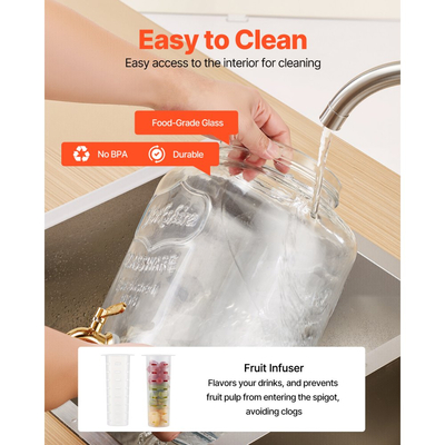 Διανομέας ποτών VEVOR, Συσκευασία 2 διανομέων ποτών 8L για πάρτι, Γυάλινος διανομέας χυμού με μεταλλική βάση, Βρύση από ανοξείδωτο ατσάλι, Εγχυτήρας, Διανομείς νερού με παγωμένο τσάι, λεμονάδα και χυμό για πάρτι