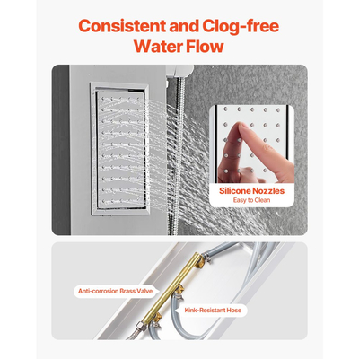 Σύστημα ντους VEVOR με πύργο ντους με κεφαλή ντους βροχής, στήλη ντους από βουρτσισμένο ανοξείδωτο ατσάλι 53 ιντσών, βρύση 3 λειτουργιών, επιτοίχιο σύστημα μασάζ βροχής υψηλής πίεσης, με μεγάλο ακροφύσιο σώματος, χειρός