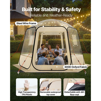 VEVOR Αναδιπλούμενη Σκηνή Bubble, Αδιάβροχη & Ανθεκτική στην UV Ακτινοβολία, Διαφανής Σκηνή Camping, Εξωτερικές Σκηνές Igloo με Θόλο Κήπου και Παράθυρα, Πανοραμική Θέα 540°, για 4-8 Άτομα, Αυλή και Βεράντα