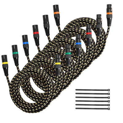 Καλώδιο VEVOR XLR 7,62 μ., Συσκευασία των 6, Θωρακισμένα Καλώδια Μικροφώνου DMX Αρσενικό σε Θηλυκό, Επιχρυσωμένα Καλώδια Μικροφώνου XLR 3 Ακροδεκτών, για Φωτισμό Σκηνής, Μικρόφωνα, Ενισχυτή, Μίκτη, Συστήματα Ηχείων